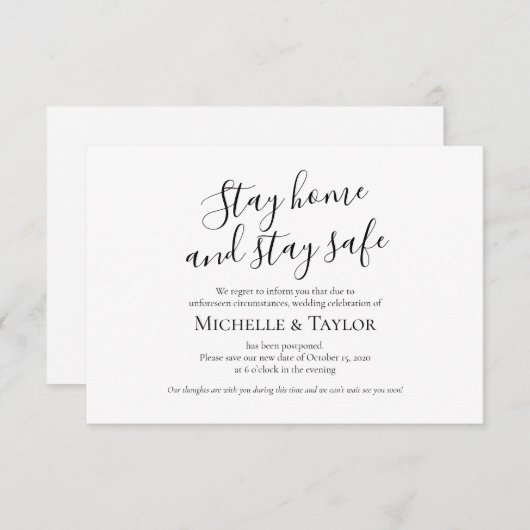 Elegante Minimalistisch Bleibe Zuhause und bleibe Mitteilungskarte (Vorne/Hinten)