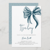 Elegante Minimalistisch Blue Bow Boy Baby Shower Einladung (Vorne/Hinten)