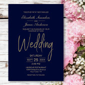 Elegante Minimalistisch Blue Gold Wedding Einladung