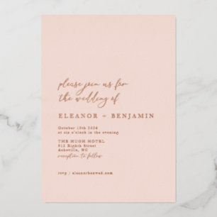 Elegante Minimalistisch Blush Pink Wedding Rose Go Folieneinladung