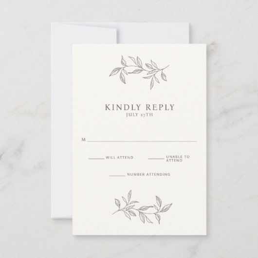 Elegante Minimalistisch Brown & Ivory Wedding RSVP (Rückseite)