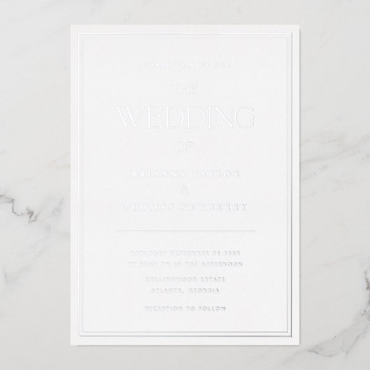 Elegante Minimalistisch Chic Silver Wedding Einlad Folieneinladung (Vorderseite)