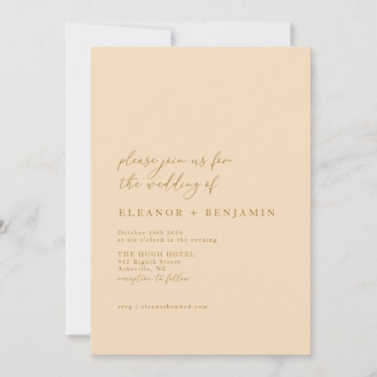 Elegante Minimalistisch Elegant Warme Beige Hochze Einladung (Vorderseite)