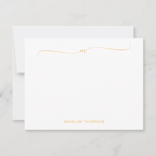 Elegante Minimalistisch-Gelbe Monogramm-Kalligraph Mitteilungskarte (Vorderseite)