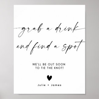 Elegante Minimalistisch Grab a Drink Wedding Sign  Poster