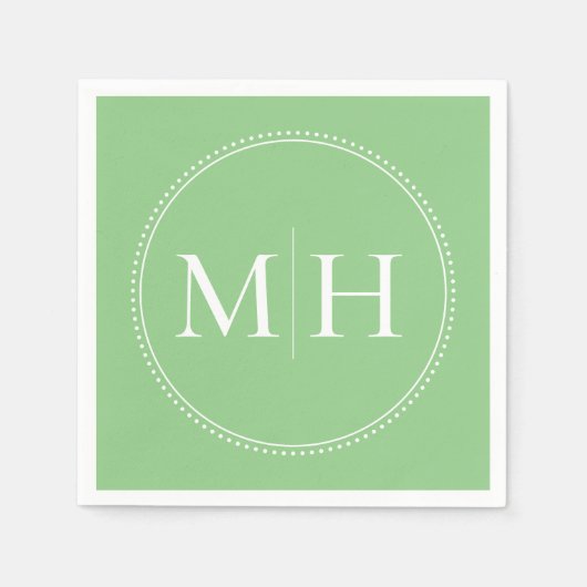 Elegante Minimalistisch-grüne Monogramm-Hochzeit Serviette (Vorderseite)