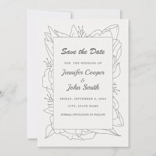 Elegante Minimalistisch Line Art Wedding Save the (Vorderseite)