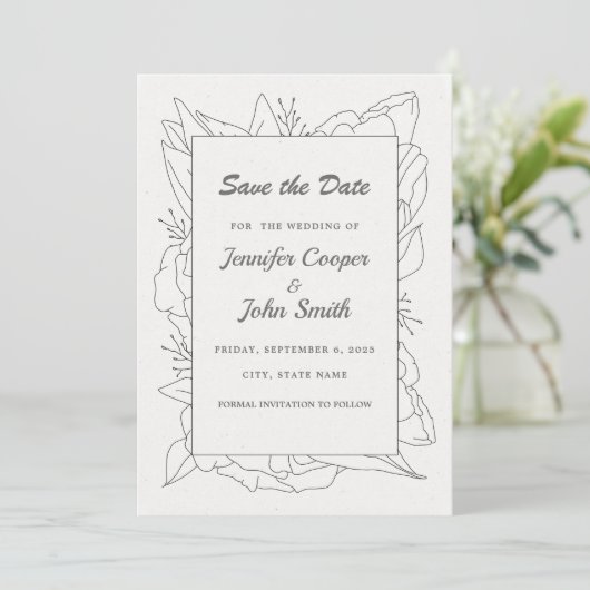 Elegante Minimalistisch Line Art Wedding Save the (Stehend Vorderseite)