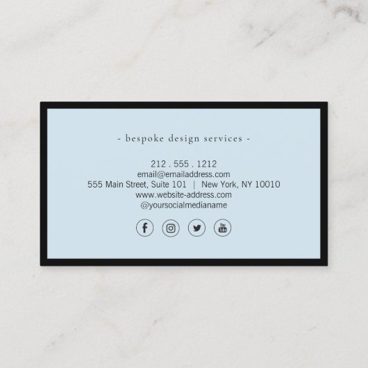 Elegante Minimalistisch Luxus Boutique Schwarz/Bla Visitenkarte (Rückseite)