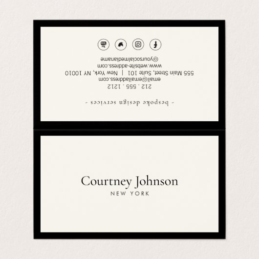 Elegante Minimalistisch Luxus Boutique Schwarz/Elf Visitenkarten (Außenseite Aufgefaltet)