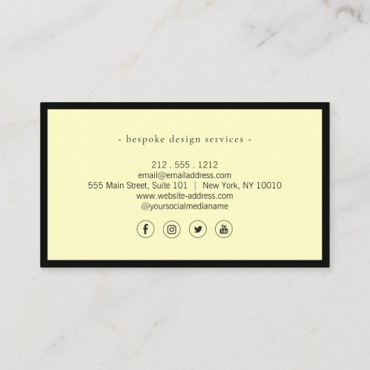 Elegante Minimalistisch Luxus Boutique Schwarz/Gel Visitenkarte (Rückseite)