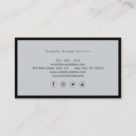 Elegante Minimalistisch Luxus Boutique Schwarz/Gra Visitenkarte (Rückseite)