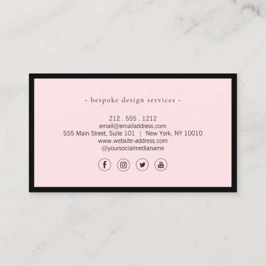 Elegante Minimalistisch Luxus Boutique Schwarz/Ros Visitenkarte (Rückseite)