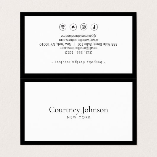 Elegante Minimalistisch Luxus Boutique Schwarz/Wei Visitenkarten (Außenseite Aufgefaltet)