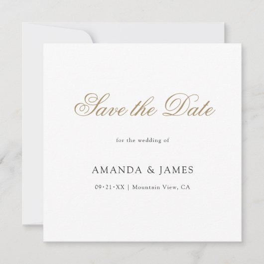 Elegante Minimalistisch-moderne Gold-Custom Save The Date (Vorderseite)