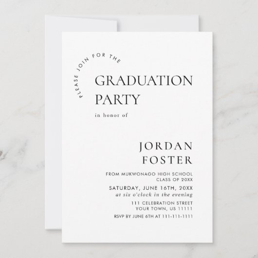 Elegante Minimalistisch-Moderne Graduierungspartei Einladung (Vorderseite)