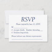 Elegante Minimalistisch Navy Blue Wedding RSVP Car (Vorderseite)