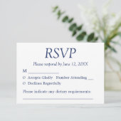 Elegante Minimalistisch Navy Blue Wedding RSVP Car (Stehend Vorderseite)