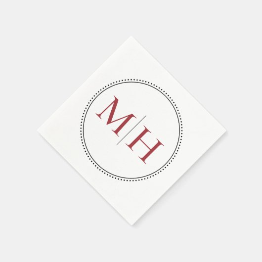 Elegante Minimalistisch Red Monogram Wedding Serviette (Ecke)