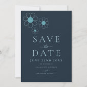 Elegante Minimalistisch Retro Daisy Blue Wedding Save The Date (Vorderseite)