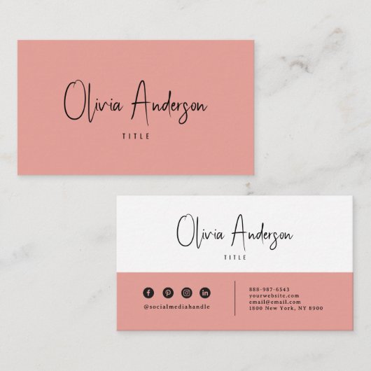 Elegante Minimalistisch rosa neutrale Boho Chic Mo Visitenkarte (Vorne/Hinten)