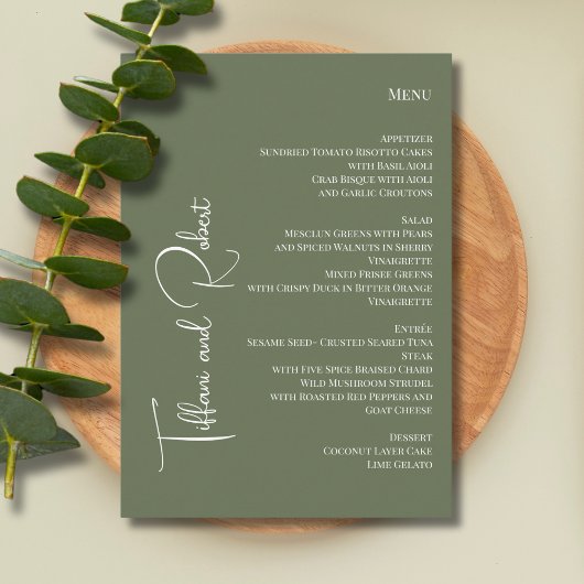 Elegante Minimalistisch Sage Green Big Names Weddi Menükarte