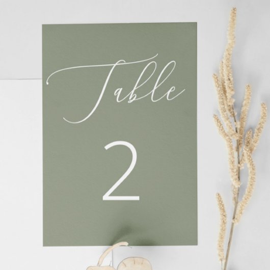 Elegante Minimalistisch Sage Green Rustic Wedding Tischnummer