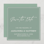 Elegante Minimalistisch Sage Green Save The Date (Vorne/Hinten)