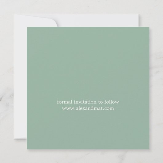 Elegante Minimalistisch Sage Green Save The Date (Rückseite)