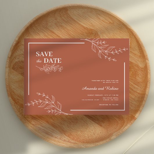 Elegante Minimalistisch Save the Date Teracota Wed Einladung