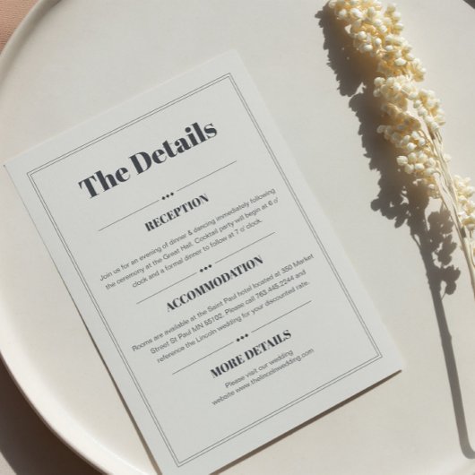 Elegante Minimalistisch-schicke Hochzeitsdetails Begleitkarte
