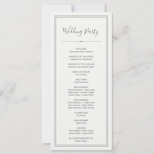 Elegante Minimalistisch-schicke Hochzeitsprogramme (Rückseite)