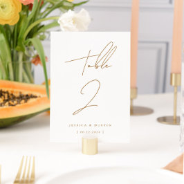 Elegante Minimalistisch-Script-Goldhochzeit Tischnummer