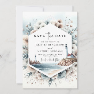 Elegante Minimalistisch Waves Lighthouse Hochzeit Save The Date