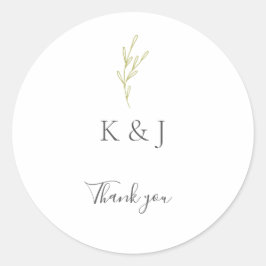 Elegante Minimalistisch Wedding Danke, Leaf Green Runder Aufkleber