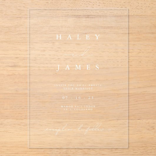 Elegante Minimalistische Akryllische Hochzeitseinl Acryleinladungen (Vorderseite)
