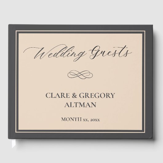 Elegante Minimalistische Almond Gray Wedding Gästebuch (Vorderseite)