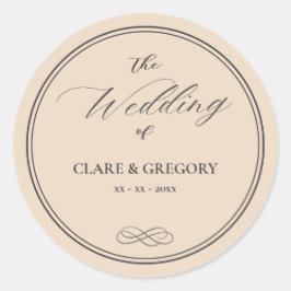 Elegante Minimalistische Almond Gray Wedding Runder Aufkleber