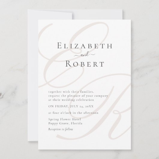 Elegante Minimalistische Beige Monogram Wedding Einladung (Vorderseite)