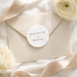 Elegante Minimalistische Beige Monogram Wedding Runder Aufkleber