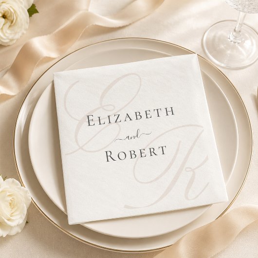 Elegante Minimalistische Beige Monogram Wedding Serviette