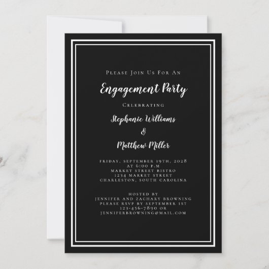 Elegante Minimalistische Black Script-Engagement-P Einladung (Vorderseite)
