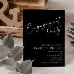 Elegante Minimalistische Black Script-Engagement-P Einladung