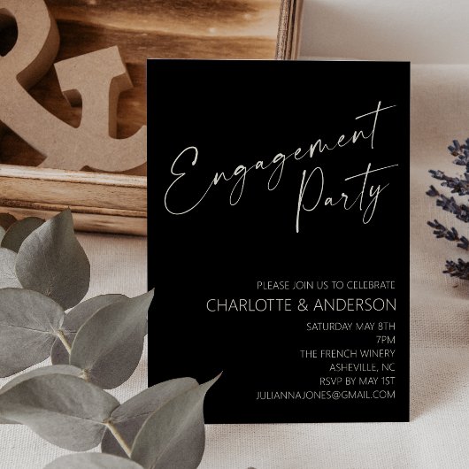 Elegante Minimalistische Black Script-Engagement-P Einladung