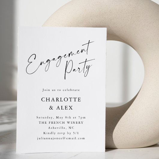 Elegante Minimalistische Black Script-Engagement-P Einladung