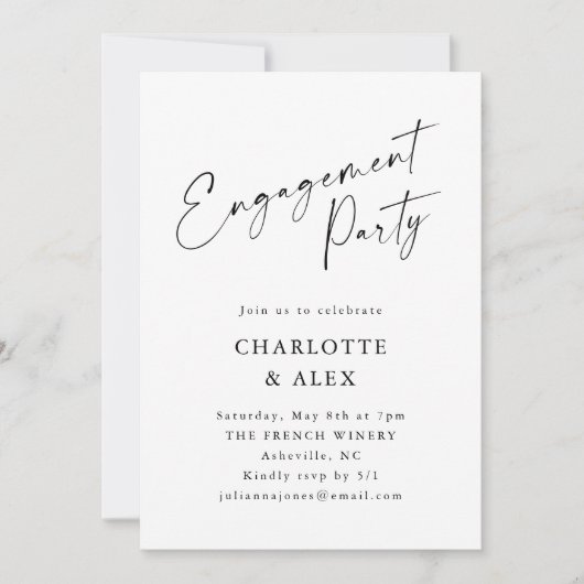 Elegante Minimalistische Black Script-Engagement-P Einladung (Vorderseite)
