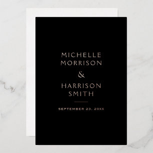 Elegante Minimalistische Black Wedding Rose Gold Folieneinladung