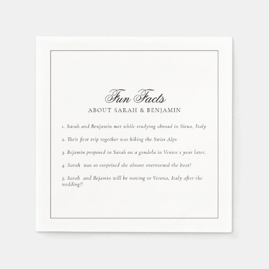 Elegante Minimalistische Black & White Fun Fakten  Serviette (Vorderseite)