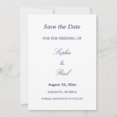 Elegante Minimalistische blaue Hochzeit speichern  Save The Date (Vorderseite)