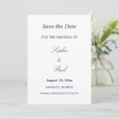 Elegante Minimalistische blaue Hochzeit speichern  Save The Date (Stehend Vorderseite)